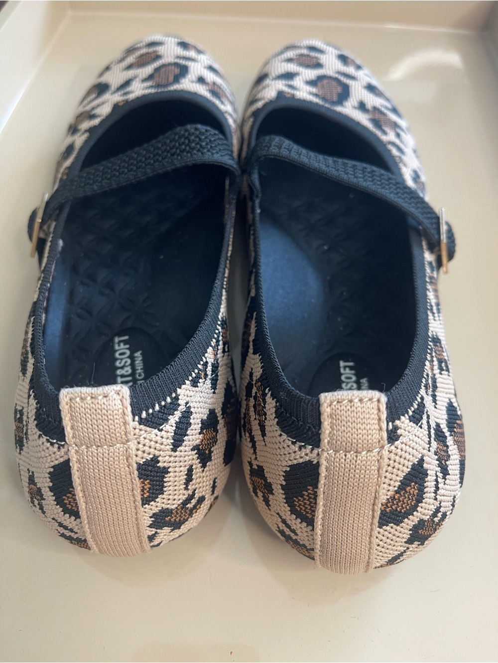 Leopard Print Mary Jane Woven Flats with Black Strap 10M - Picture 8 of 15